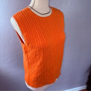 NWT Fieldgear Orange Cable Knit Sleeveless Sweater Medium Petite